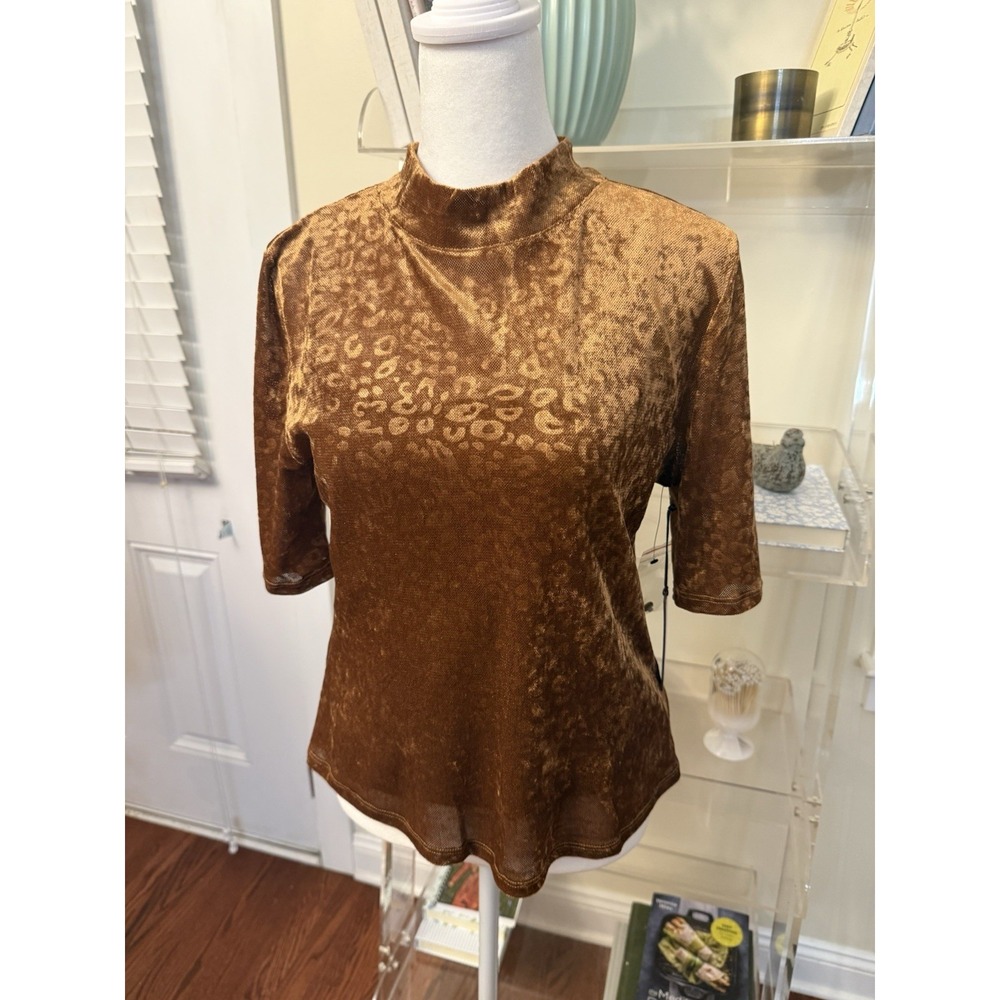 Vince Camuto Womens Small Brown Velvet Leopard Blouse Shirt Top New NWT FALL 🍁